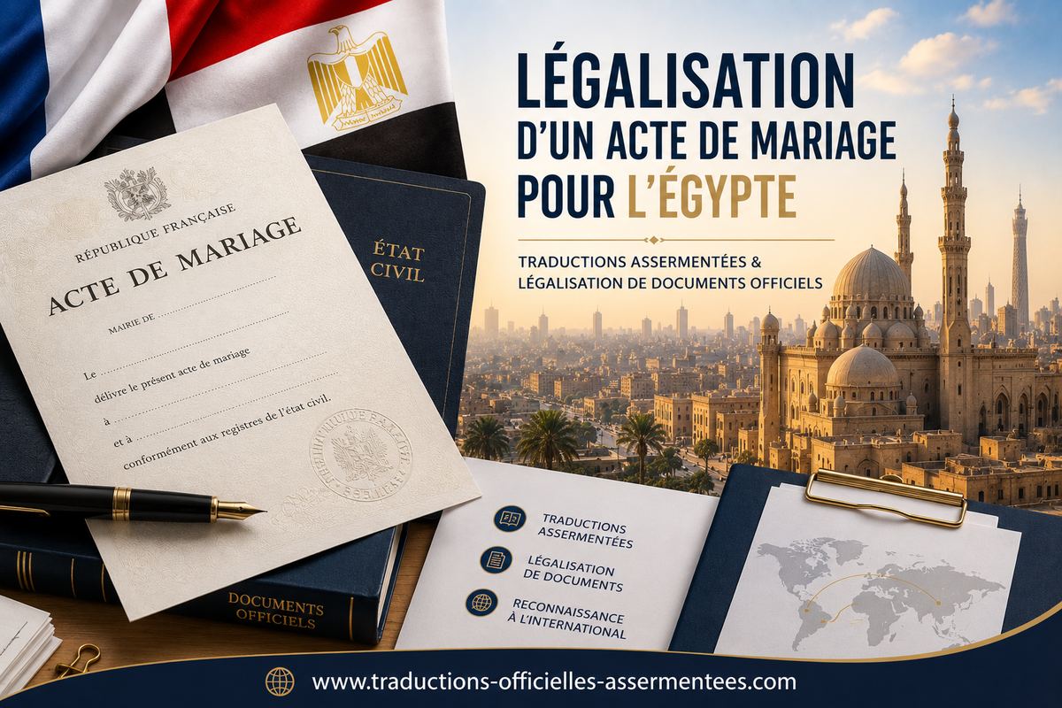 Légalisation d’un acte de mariage pour l’Égypte : procédure et traduction assermentée