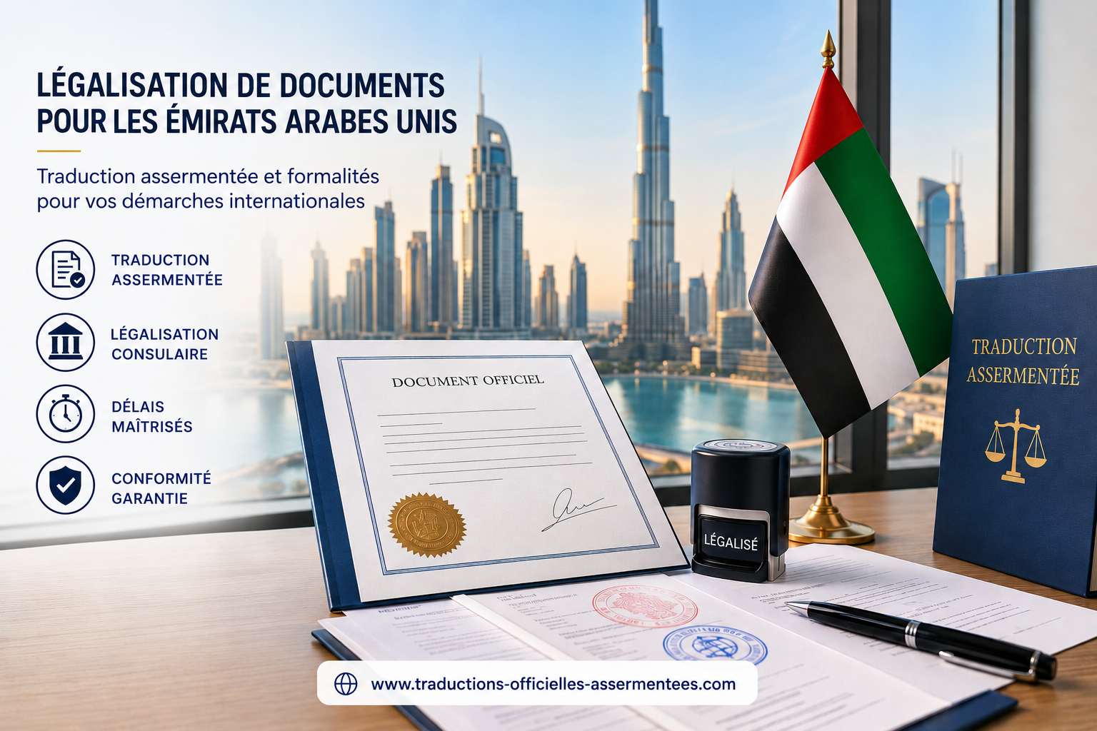 Légalisation de documents pour les Émirats arabes unis : procédure, traduction et formalités