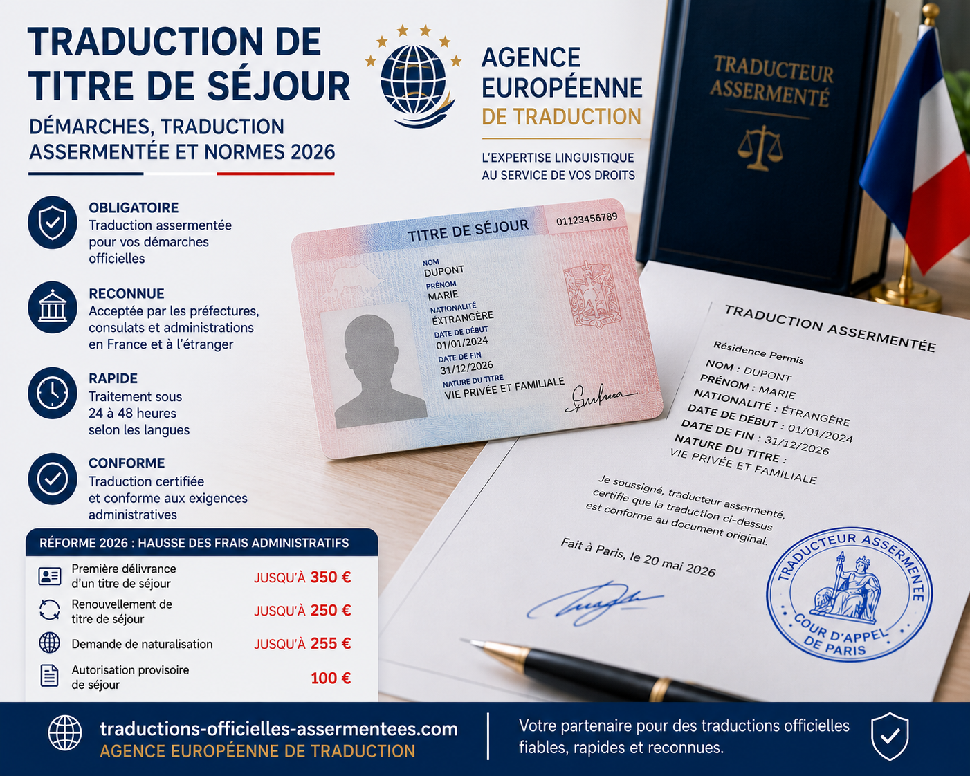 Traduction de titre de séjour : démarches, traduction assermentée et normes 2026
